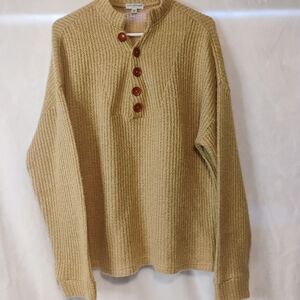 Earthbound Chunky Brown Sweater Womens XXL Neutral Boho Pullover Buttons Cozy E